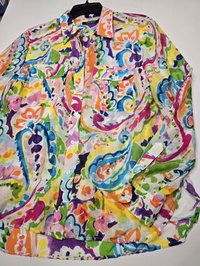 Lauren Ralph Lauren Colorful Watercolor Paisley Button-Up Shirt Large